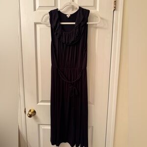 J. Crew Black Midi Dress with Ruffled Neckline